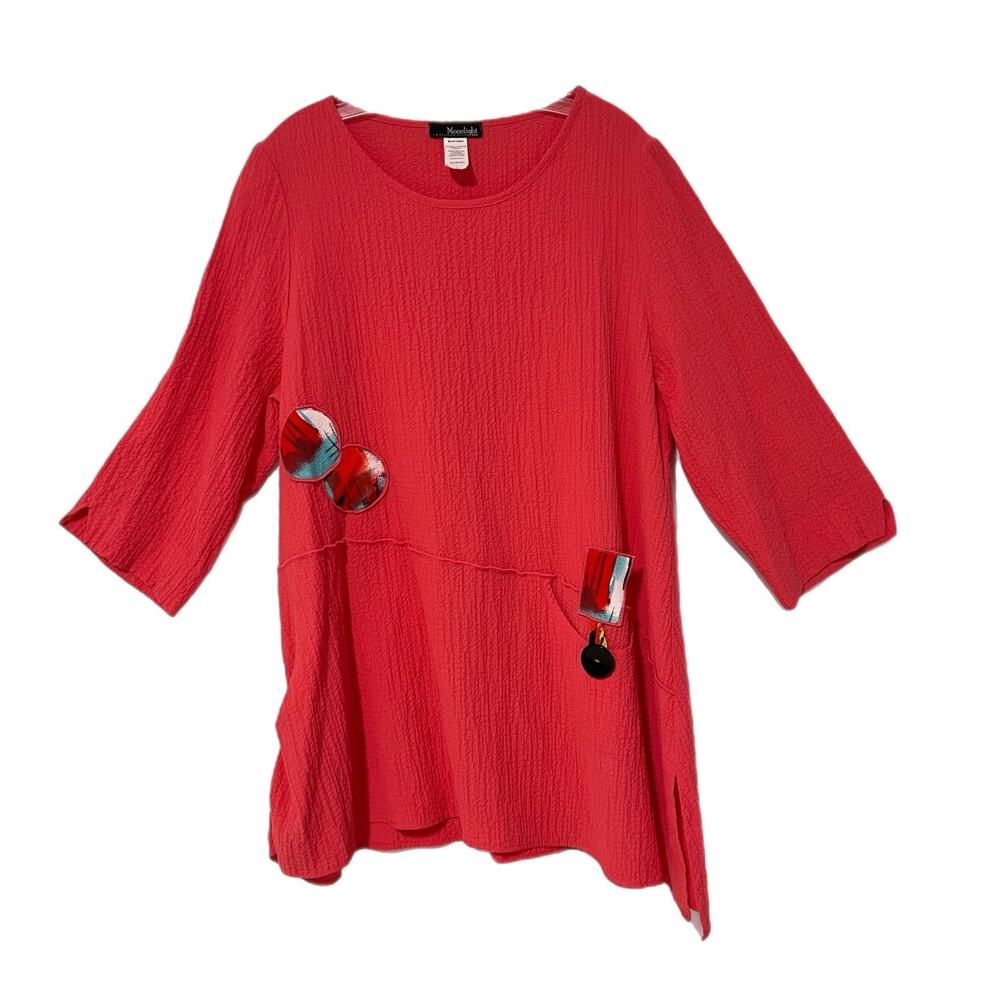 Moonlight Y&S Fashion Design Art to Wear Tunic Top Large Lagenlook Orange Comfy